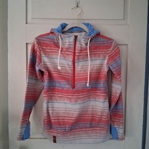 AMPERSAND AVE Red and Baby Blue Striped Half-zip Pullover Sweatshirt Hoodie Sz S